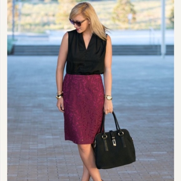 Cabi "Plumberry Frolic" Lace Overlay Skirt - Picture 3 of 12